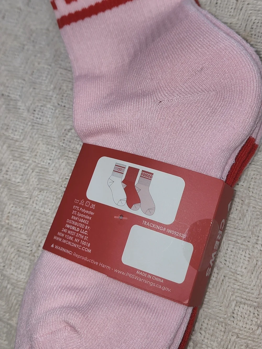 Shortie Crews Women's Sock Set - White & Pink with Red Accents NWT
